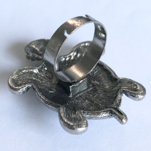 Vintage Turtle Cocktail Ring Silver Tone Adjustable Size 7 8 9 Sea Life Pearl - Picture 7 of 11